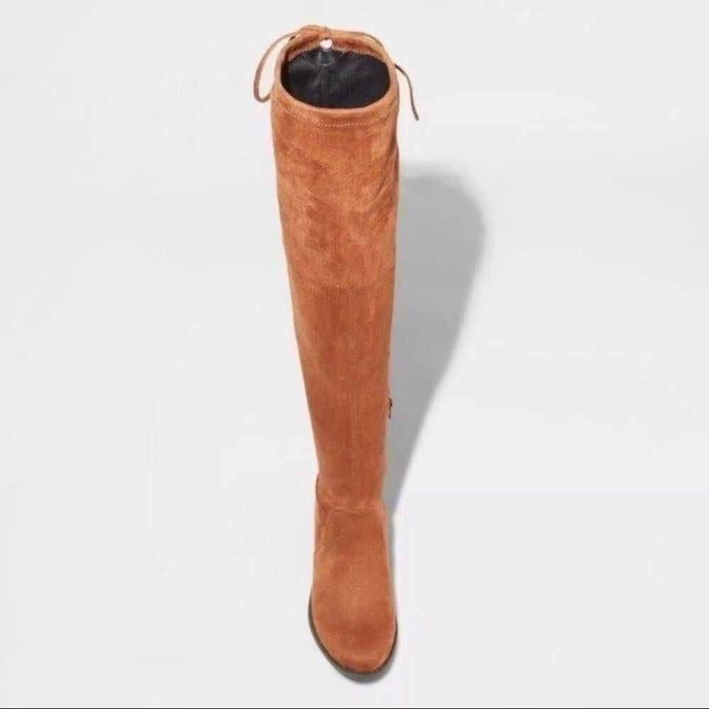 Vegan Suede Over the Knee Boots Chestnut Long Boot - Picture 4 of 7